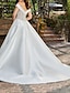 cheap Luxury Wedding Dresses-A-Line Wedding Dresses Off Shoulder Court Train Lace Satin Sleeveless Country Formal Luxurious with Bow(s) Appliques 2022