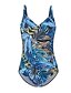 cheap One-piece swimsuits-Women&#039;s Swimwear One Piece Monokini Normal Swimsuit Modest Swimwear Tummy Control Open Back Print Tropical Graphic Prints Blue Padded Strap Bathing Suits New Ethnic Classic / Tattoo / Padded Bras