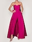 cheap Evening Dresses-Jumpsuits Evening Gown Minimalist Dress Christmas Detachable Sleeveless Sweetheart Pocket Satin with Bow(s) Overskirt 2023