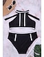 cheap Bikini Sets-Women&#039;s Swimwear Bikini Normal Swimsuit Mesh Tie Knot Stripe Bow Cross Solid Color Stripe Black Padded Blouse Strap Bathing Suits New Neutral Party