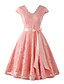 cheap Wedding Guest Dresses-A-Line Cocktail Dresses Vintage Dress Wedding Guest Graduation Knee Length Short Sleeve V Neck Lace V Back with Sash / Ribbon Pleats 2023