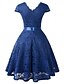 cheap Wedding Guest Dresses-A-Line Cocktail Dresses Vintage Dress Wedding Guest Graduation Knee Length Short Sleeve V Neck Lace V Back with Sash / Ribbon Pleats 2023