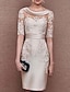זול שמלות לאם הכלה-מעטפת \ עמוד שמלה לאם הכלה  אורחת חתונה וינטאג&#039; אלגנטית עם תכשיטים באורך  הברך סאטן תחרה שרוולים קצרים עם אפליקציות 2023