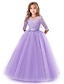 cheap Party Dresses-Kids Little Girls&#039; Dress Floral Lace Solid Colored Party Wedding Evening Hollow Out White Blue Purple Lace Tulle Maxi Short Sleeve Flower Vintage Gowns Dresses 3-13 Years