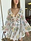 cheap Party Dresses-Women&#039;s A Line Dress Short Mini Dress White Long Sleeve Floral Embroidered Fall Spring V Neck Elegant Vintage Party Going out Lantern Sleeve Slim Mesh S M L XL