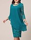 ieftine Rochii Vintage-Women&#039;s Bodycon Knee Length Dress Blue Green 3/4 Length Sleeve Solid Color Chiffon Lace Fall Winter Round Neck Hot For Mother / Mom Going out S M L XL XXL 3XL 4XL 5XL / Plus Size / Plus Size