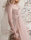 cheap Evening Dresses-A-Line Evening Gown Elegant Dress Engagement Formal Evening Sweep / Brush Train Long Sleeve Scoop Neck Tulle with Pleats Ruched 2024