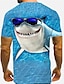 abordables animales y muñecos-Hombre Camisa Camiseta Tee Animal Tiburón Estampados Escote Redondo Azul Piscina Impresión 3D Diario Festivos Manga Corta Estampado Ropa Design Casual Grande y alto