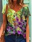 baratos T-Shirts de mulher-Mulheres Camiseta Floral Gráfico Diário Camiseta Manga Curta Imprimir Decote V Básico Solto Verde Azul Amarelo S / Impressão 3D
