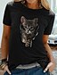 Χαμηλού Κόστους Γυναικεία T-Shirts-Γυναικεία Μπλουζάκι Γάτα Γραφική 3D Στάμπα Στρογγυλή Λαιμόκοψη Άριστος 100% Βαμβάκι Βασικό Βασική κορυφή Λευκό Μαύρο