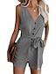 cheap Women&#039;s Rompers-Women&#039;s Romper Solid Color V Neck Casual Daily Regular Fit Sleeveless Light Blue Wine Blue S M L Summer / Plus Size