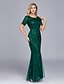 cheap Party Dresses-Mermaid / Trumpet Evening Dresses Empire Dress Party Wear Floor Length Short Sleeve Jewel Neck Tulle with Embroidery 2022 / Illusion Sleeve / Formal Evening