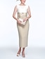 cheap Mother of Bride Dresses with Jacket-Two Piece Sheath / Column Mother of the Bride Dress Wedding Guest Church Elegant Jewel Neck Ankle Length Stretch Fabric Sleeveless with Appliques 2024