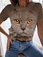 cheap Tees &amp; T Shirts-Women&#039;s T shirt Tee Blue Khaki Print Graphic Cat Going out Weekend Short Sleeve Round Neck Basic Regular 3D Cat S