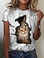 cheap Tees &amp; T Shirts-Women&#039;s T shirt Tee White Print Graphic Cat Daily Weekend Short Sleeve Round Neck Basic Regular 3D Cat S / 3D Print
