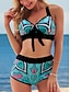 cheap Bikini Sets-Women&#039;s Swimwear Bikini 2 Piece Normal Swimsuit Halter Front Tie Bowknot High Waisted Bow Floral Color Block Strap Fashion Party Bathing Suits