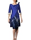 cheap Mother of Bride Dresses with Jacket-Two Piece Sheath / Column Mother of the Bride Dress Wedding Guest Church Vintage Plus Size V Neck Knee Length Satin Lace 3/4 Length Sleeve Jacket Dresses with Color Block 2024