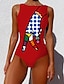 cheap One-piece swimsuits-Women&#039;s Swimwear One Piece Monokini Normal Swimsuit Slim Geometric Color Block Red print Blue print Black print Green print (White) 3 Padded Bathing Suits Sports Active Fashion