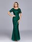 cheap Party Dresses-Mermaid / Trumpet Evening Dresses Empire Dress Party Wear Floor Length Short Sleeve Jewel Neck Tulle with Embroidery 2022 / Illusion Sleeve / Formal Evening