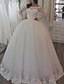 cheap Luxury Wedding Dresses-Princess Ball Gown Wedding Dresses Jewel Neck Sweep / Brush Train Lace Tulle Long Sleeve Formal Romantic Luxurious with Pleats Appliques 2022