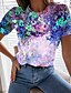 cheap Tees &amp; T Shirts-Women&#039;s Floral Graphic Patterned 3D Daily Weekend Floral Painting Short Sleeve T shirt Tee Round Neck Print Basic Essential Tops White Blue Purple S / 3D Print