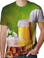Недорогие мужская 3d футболка-Муж. Рубашка Футболка Контрастных цветов 3D Пиво Круглый вырез Желтый Темно-зеленый Зеленый Цвет радуги Большие размеры На выход выходные С короткими рукавами Одежда Классический