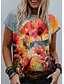 cheap Women&#039;s T-shirts-Women&#039;s T shirt Tee Red Purple Green Graphic Floral Print Short Sleeve Going out Weekend Basic Round Neck Regular Fit Floral Dandelion Painting