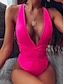 cheap One-piece swimsuits-Women&#039;s Swimwear One Piece Monokini EU / US Size Swimsuit Tummy Control Open Back Slim Solid Color Color Block Rose red (female) White Wine Red Padded Bodysuit Plunge Bathing Suits New Fashion Sexy