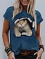 お買い得  レディースＴシャツ-女性用 Tシャツ イエロー ブルー ダックグレー グラフィック 猫 プリント 半袖 日常 週末 ベーシック ラウンドネック レギュラー 3D猫 S