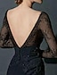 cheap Evening Dresses-Sheath / Column Sexy Engagement Formal Evening Dress Scoop Neck Long Sleeve Floor Length Chiffon with Beading Lace Insert Split Front 2022
