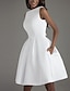 cheap Cocktail Dresses-A-Line Cocktail Dresses Minimalist Dress Valentine&#039;s Day Wedding Guest Knee Length Sleeveless Boat Neck Satin V Back with Sleek Bow(s) Pure Color 2024
