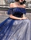 cheap Prom Dresses-A-Line Prom Dresses Elegant Dress Wedding Guest Party Wear Floor Length Short Sleeve Off Shoulder Tulle with Embroidery Tiered 2024