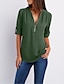 cheap Blouses &amp; Shirts-Women&#039;s Going out Blouse Shirt Long Sleeve Solid Colored V Neck Quarter Zip Basic Tops Loose Blushing Pink Wine Army Green