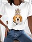 cheap Tees &amp; T Shirts-Women&#039;s Cat Dog 3D Casual Daily Weekend 3D Cat Short Sleeve T shirt Tee Round Neck Print Basic Essential Tops White S