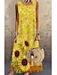 abordables Robes Maxi-Robe longue maxi Femme Robe Trapèze Sans Manches Eté Printemps - Décontractées Imprimer Floral Col Rond Ample 2022 Jaune S M L XL XXL 3XL 4XL 5XL