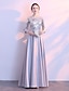 ieftine Rochii Nuntă-rochie de domnișoară de onoare în linie a gât bijuterie mânecă lungă frumos spate lungime satin / tul / cu paiete cu eșarfă / panglică / pliuri 2023