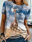 baratos T-Shirts de mulher-Mulheres Camiseta Gráfico Girafa 3D Imprimir Diário Final de semana Básico Manga Curta Decote Redondo Azul