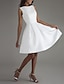 cheap Cocktail Dresses-A-Line Cocktail Dresses Minimalist Dress Valentine&#039;s Day Wedding Guest Knee Length Sleeveless Boat Neck Satin V Back with Sleek Bow(s) Pure Color 2024