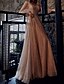 cheap Prom Dresses-A-Line Glittering Prom Dress Maxi Party Dress Formal Evening Birthday Dress V Neck Long Sleeve Floor Length Tulle with Sash / Ribbon 2024
