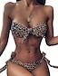 ieftine Seturi de bikini-Pentru femei Costume de Baie Bikini 2 bucăți Normal Costum de baie Cu Șiret cioturos Leopard Imprimeu Leopard Maro Bustieră Fașă Elastică Costume de baie Dantelă De Bază Sexy