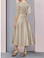 cheap Mother of the Bride Dresses-A-Line Mother of the Bride Dress Wedding Guest Vintage Plus Size Elegant V Neck Tea Length Satin 3/4 Length Sleeve with Pleats 2023