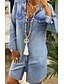 cheap Denim Dresses-Women&#039;s Denim Dress Short Mini Dress Blue Long Sleeve Solid Color Pocket Patchwork Summer Shirt Collar Casual Loose 2021 S M L XL XXL 3XL