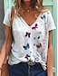 cheap Tees &amp; T Shirts-Women&#039;s T shirt Butterfly V Neck Basic Tops Blue White Purple / 3D Print