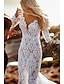 cheap Wedding Dresses-Beach Open Back Boho Wedding Dresses Mermaid / Trumpet V Neck Long Sleeve Court Train Lace Bridal Gowns With Appliques 2024