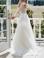 cheap Wedding Dresses-Beach Open Back Wedding Dresses Sweep / Brush Train A-Line Long Sleeve V Neck Polyester With Lace Embroidery 2023 Spring &amp; Summer Bridal Gowns