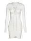 cheap Sexy Dresses-Women&#039;s Elegant Sexy Club Dress Lace Up Deep V Neck Ruched Long Sleeve Bodycon Party Mini Dresses