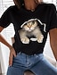cheap Women&#039;s T-shirts-Women&#039;s T shirt Tee 100% Cotton Funny Tee Shirt Black White Graphic Cat Print Short Sleeve Casual Daily Basic Round Neck Regular 100% Cotton 3D Cat S