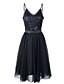 cheap Cocktail Dresses-A-Line Sparkle Sexy Wedding Guest Cocktail Party Dress Spaghetti Strap Sleeveless Tea Length Tulle with Sequin Embroidery 2021