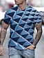 cheap Geometrical-Men&#039;s Shirt T shirt Tee Tee Graphic Plaid Checkered 3D Round Neck Lake blue Cobalt Blue Blue Purple Gray 3D Print Party Daily Short Sleeve Clothing Apparel Basic Comfortable Big and Tall