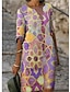 cheap Casual Dresses-Women&#039;s Shift Dress Sheath Dress Midi Dress Green Blue Purple Half Sleeve Geometric Print Fall Spring Autumn V Neck Loose Fit Boom Sale Dress S M L XL XXL